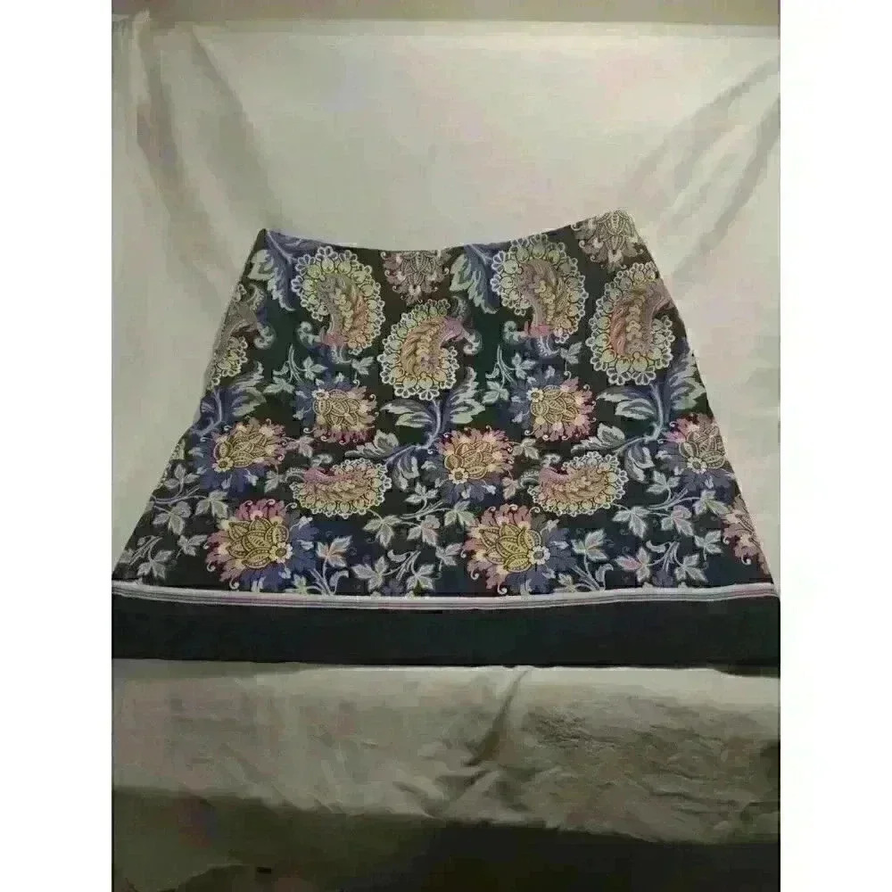 Talbots Skirt Blue Purple Pink Floral Paisley Lined Mini Cotton Stretch Size 14P